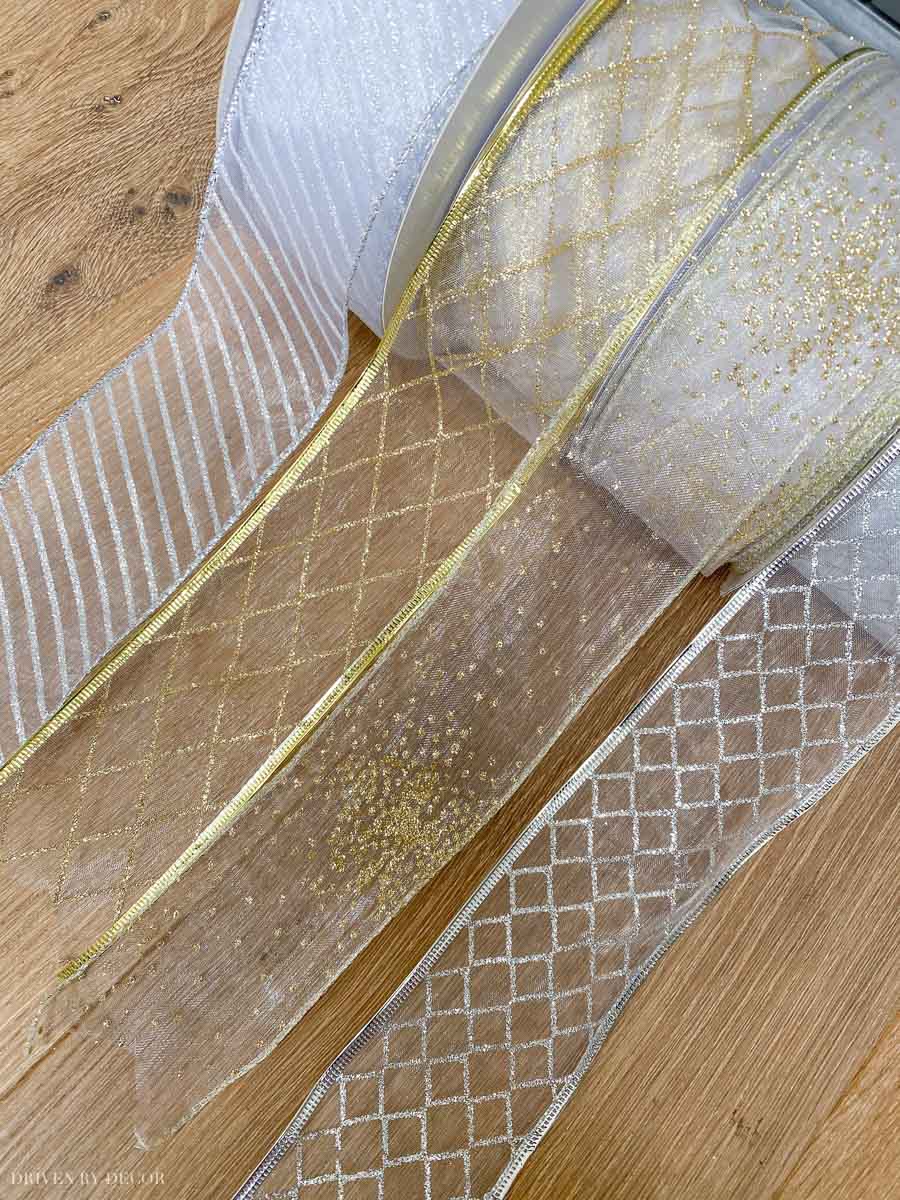 Gorgeous sheer wired ribbon options for decorating your Christmas tree or packages!