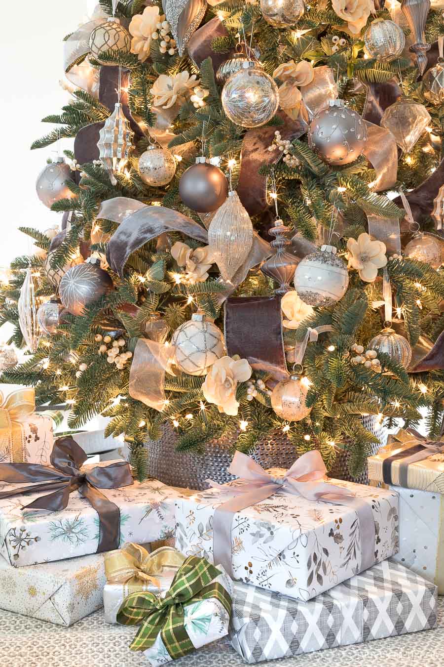 Our Christmas tree decorated in silver and golds!