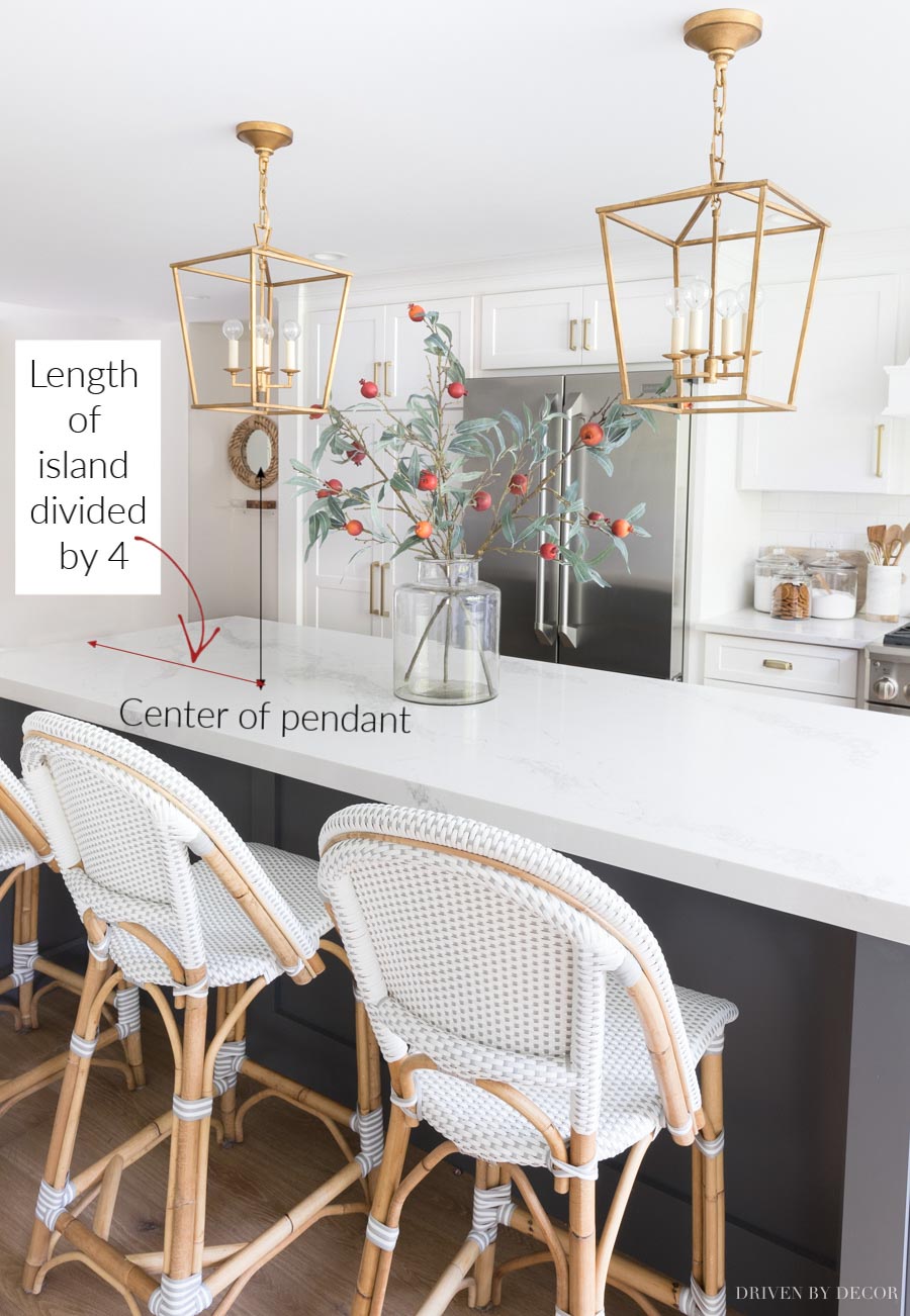 The best tips for hanging pendants over your kitchen island including how far apart to hang them!