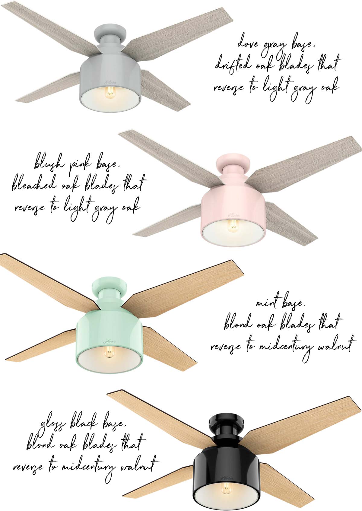 Darling bedroom ceiling fans including pastel colors that are great for kids rooms!