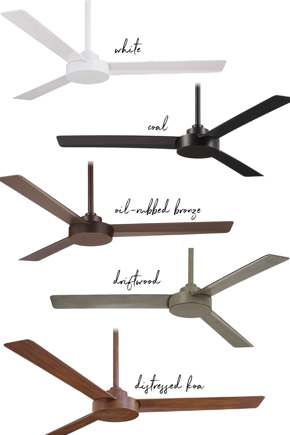 Simple, stylish bedroom ceiling fans in multiple finish options