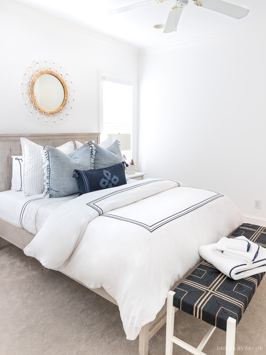 Take a tour of our newly made-over blue and white coastal guest room!