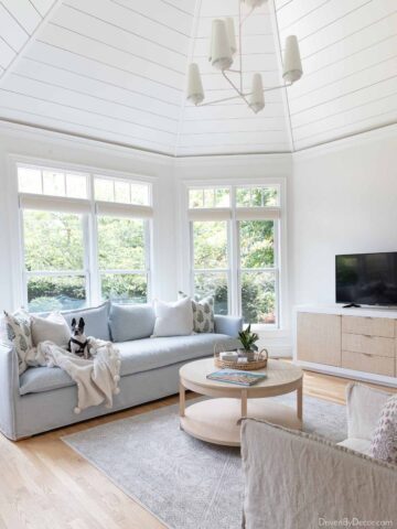 Sofa and console in our sun room