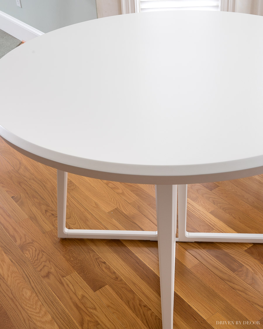 Our new round white kitchen eat-in table - love!