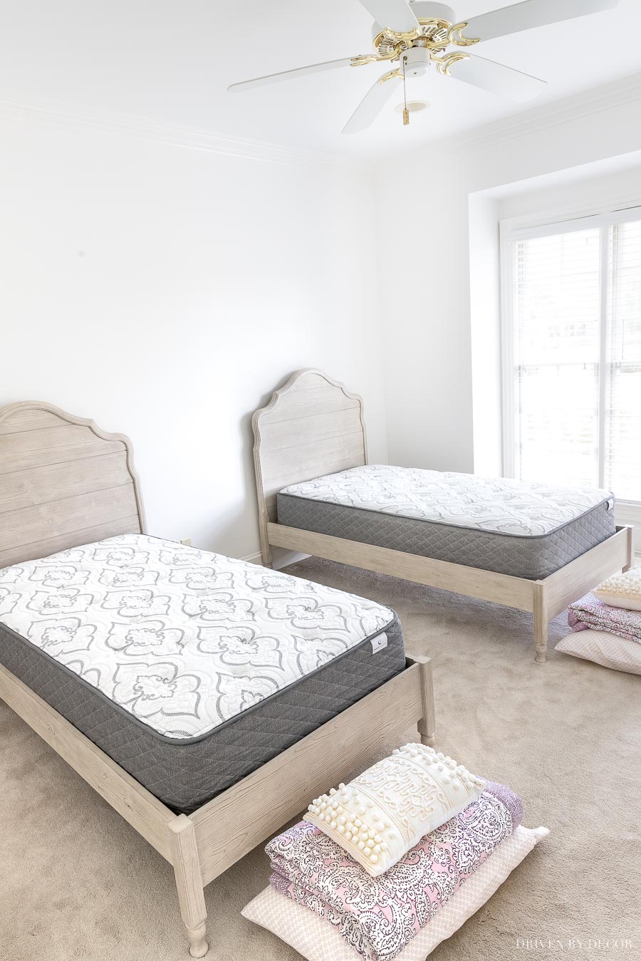 In progress of my girls' new bedroom with two twin beds!