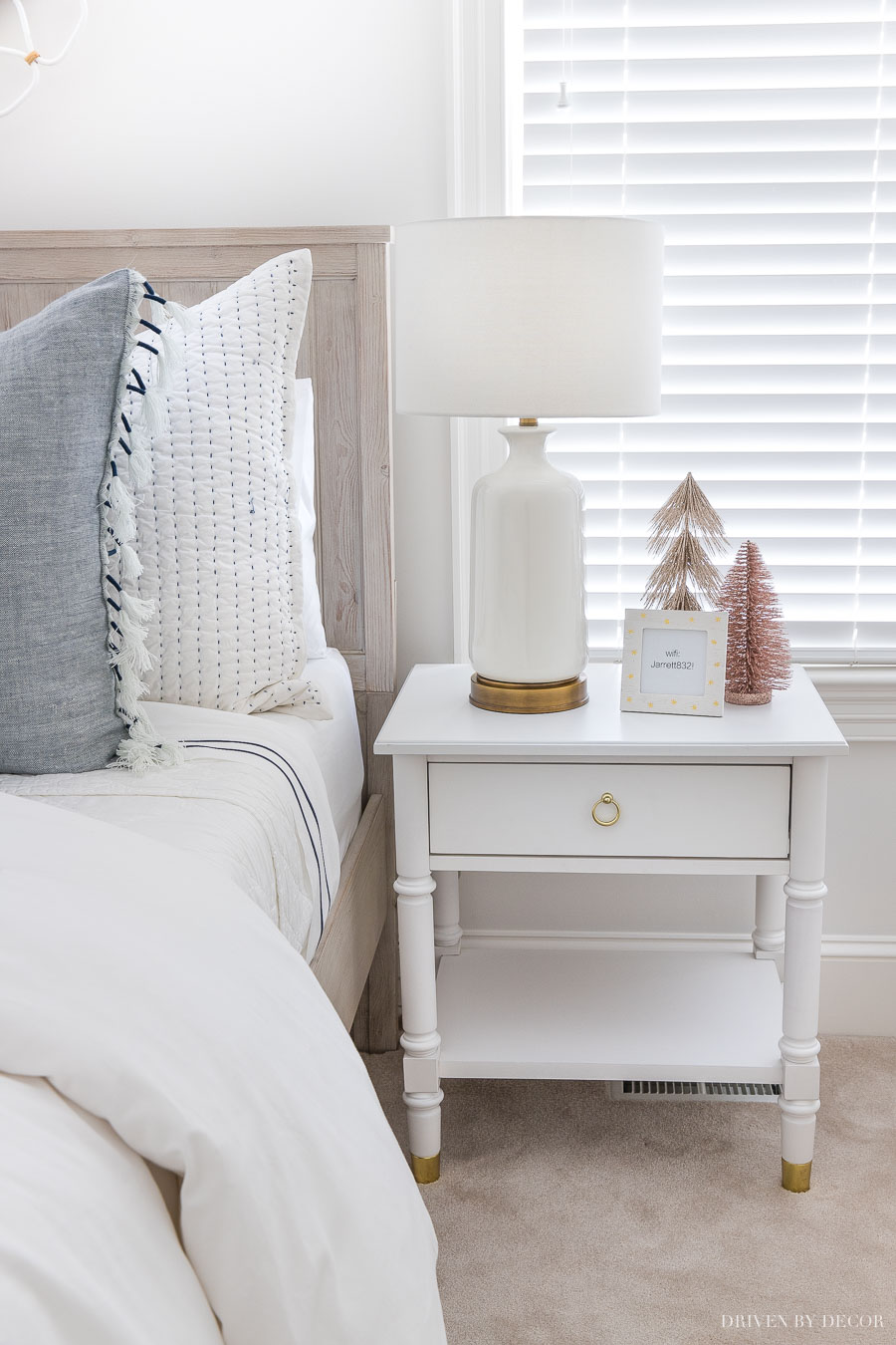 Super cute white nightstand - details are linked in the post!