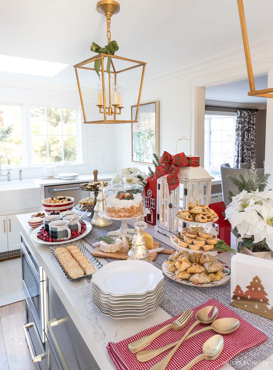 Holiday buffet of finger food set up on our kitchen island!