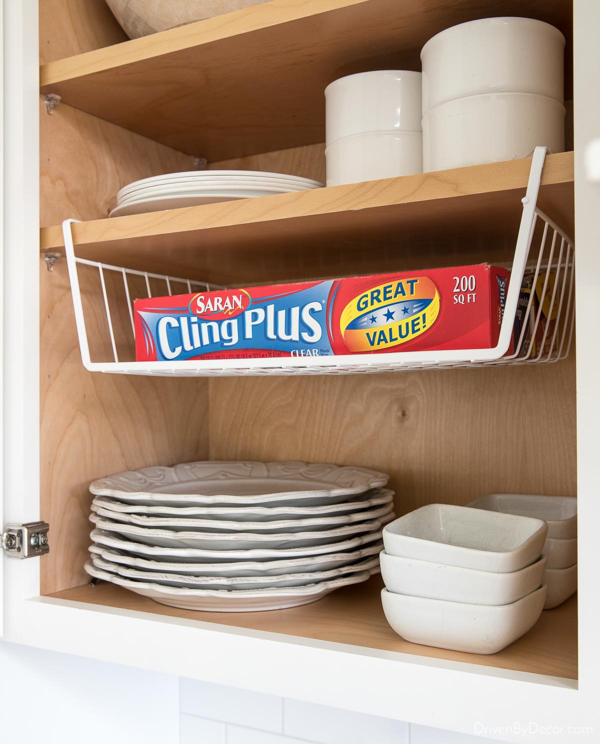 Under shelf basket for wraps & foils - great pantry organization idea!