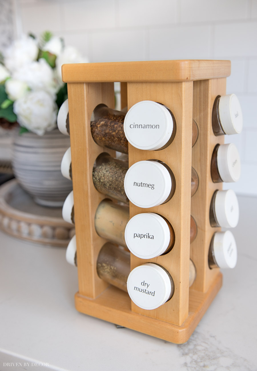 Love the idea of keeping spices on a spinnable rack to access easily in the pantry!