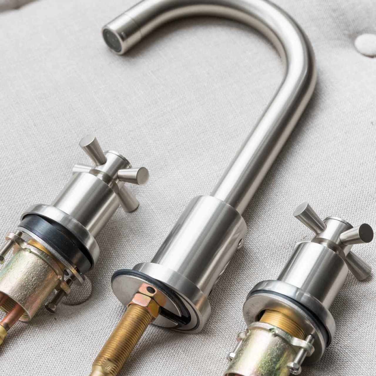 Love this cross handled high arc bathroom faucet!