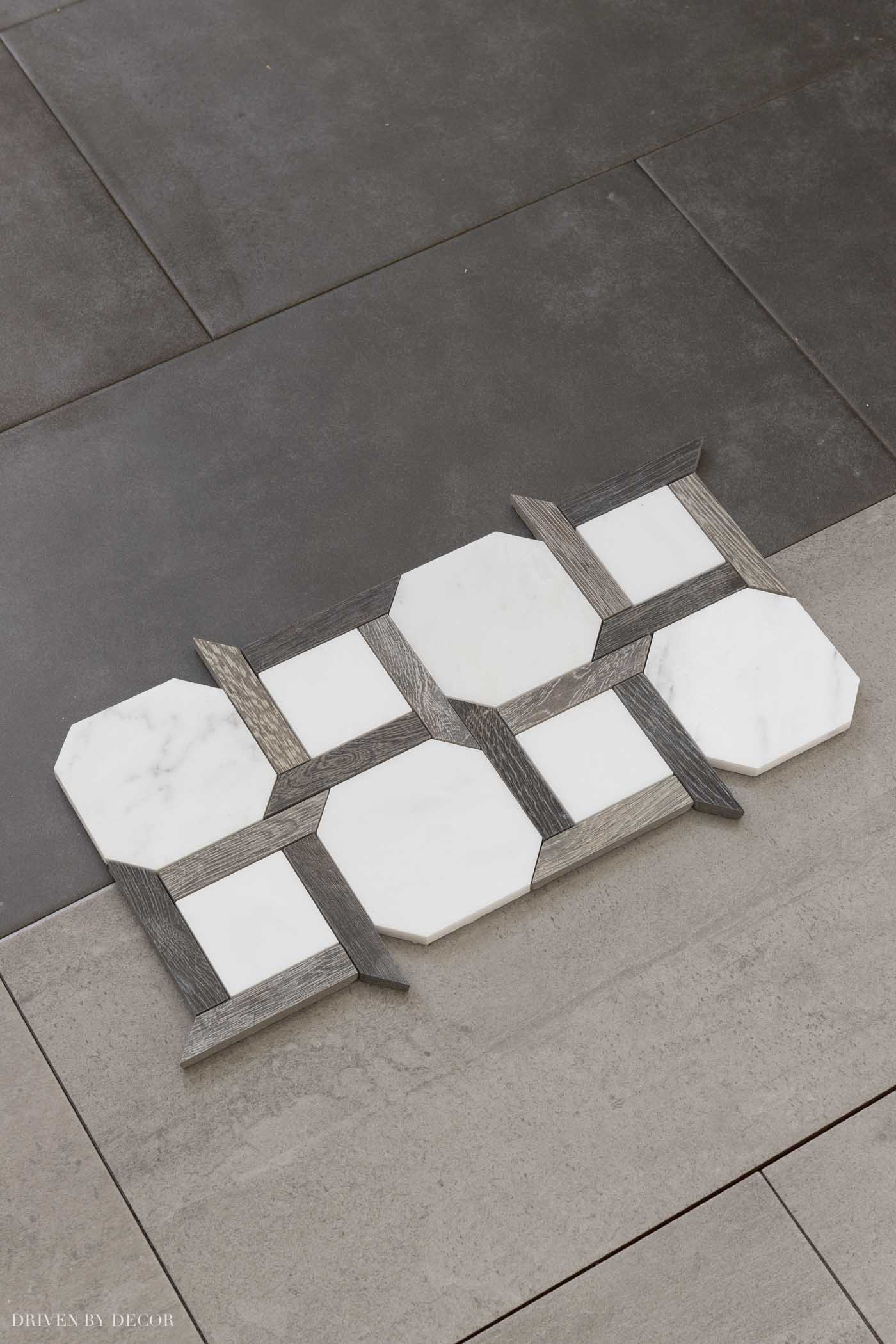 Gorgeous bathroom tile options in black and concrete gray!