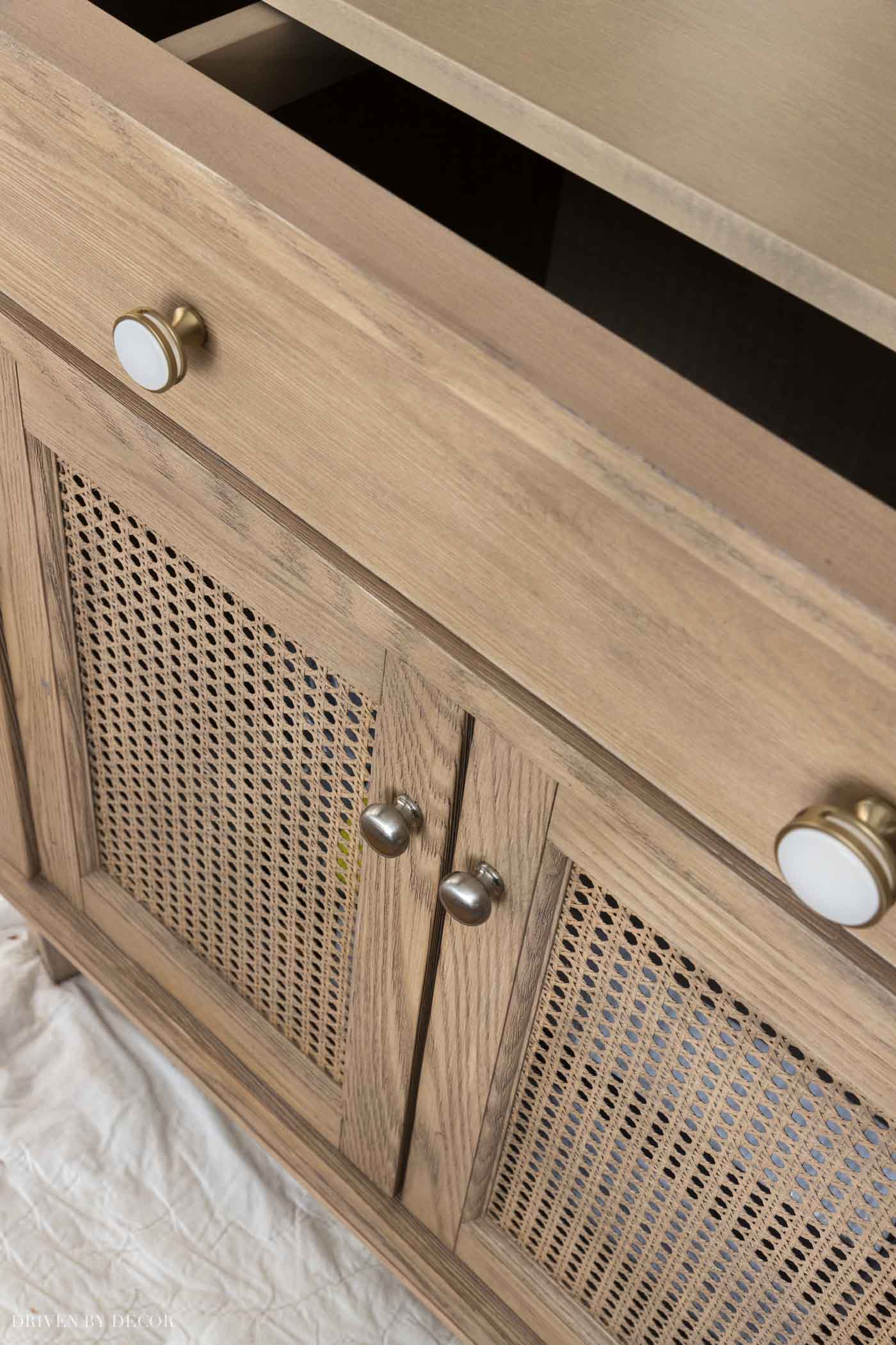 Love the wood finish on this double sink vanity!