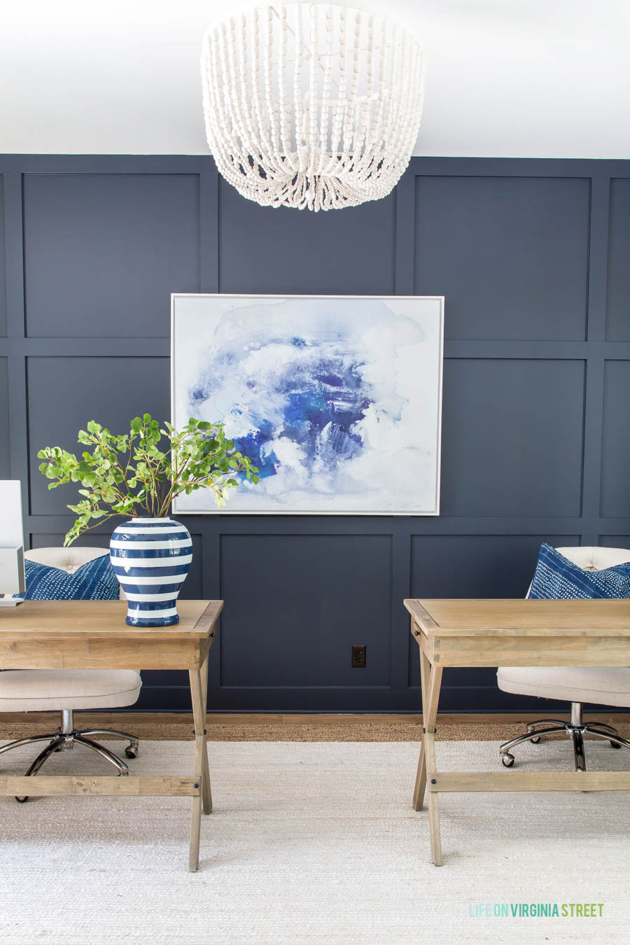 Love this blue paint color that Sarah from Life on Virginia Street painted her home office!