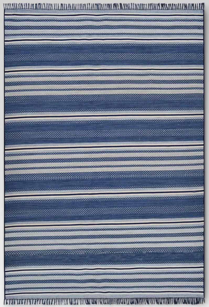 Love this blue striped outdoor rug!