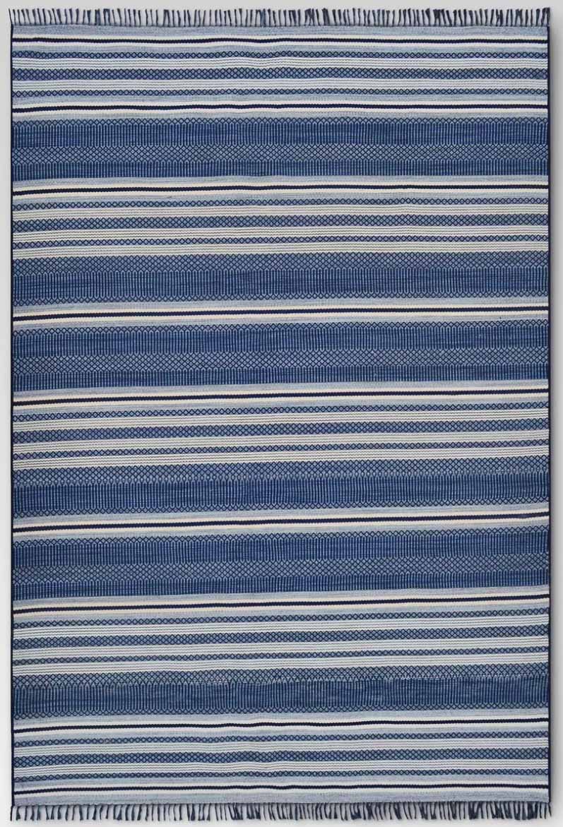 Love this blue striped outdoor rug!