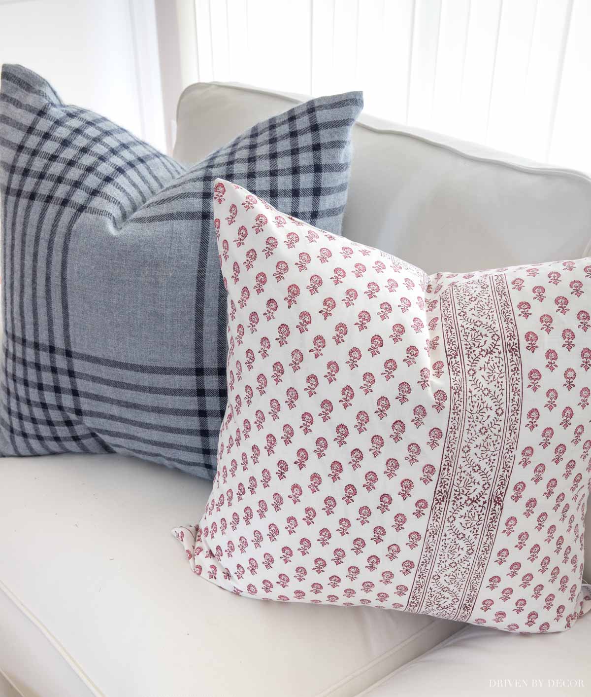 Love these pink block print pillow covers for spring!