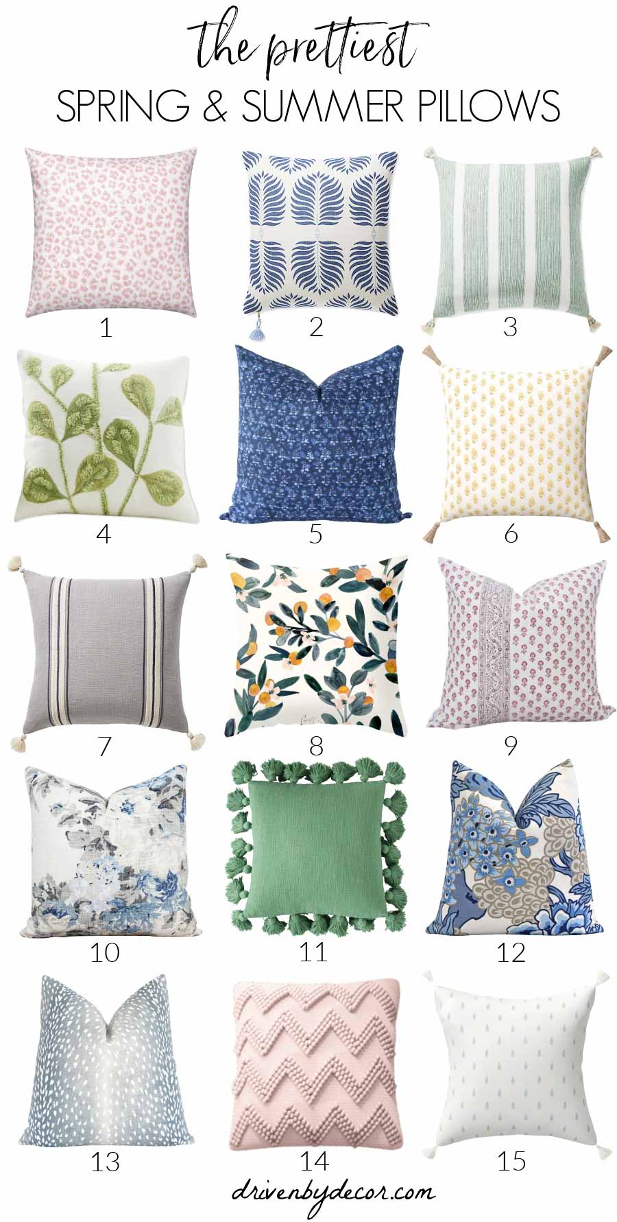 Spring pillows - all my favorites! Sources to each are included in post!