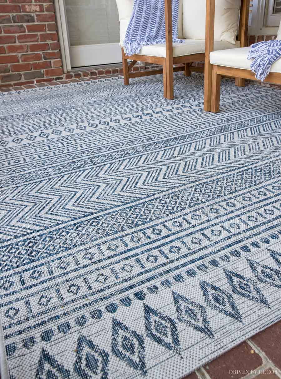 Love this blue indoor/outdoor rug!