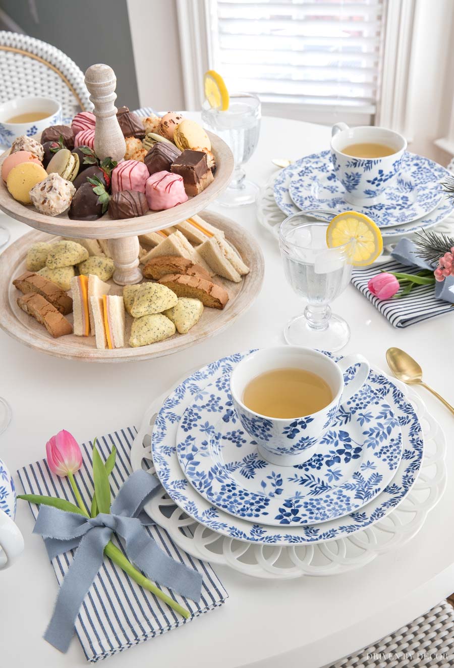 Simple blue and white spring table setting