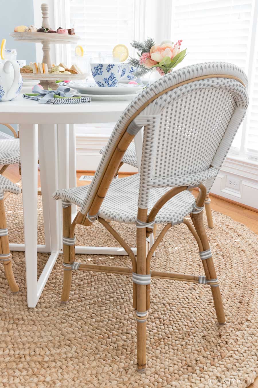 Our breakfast nook chairs - cute bistro chairs in gray and white!