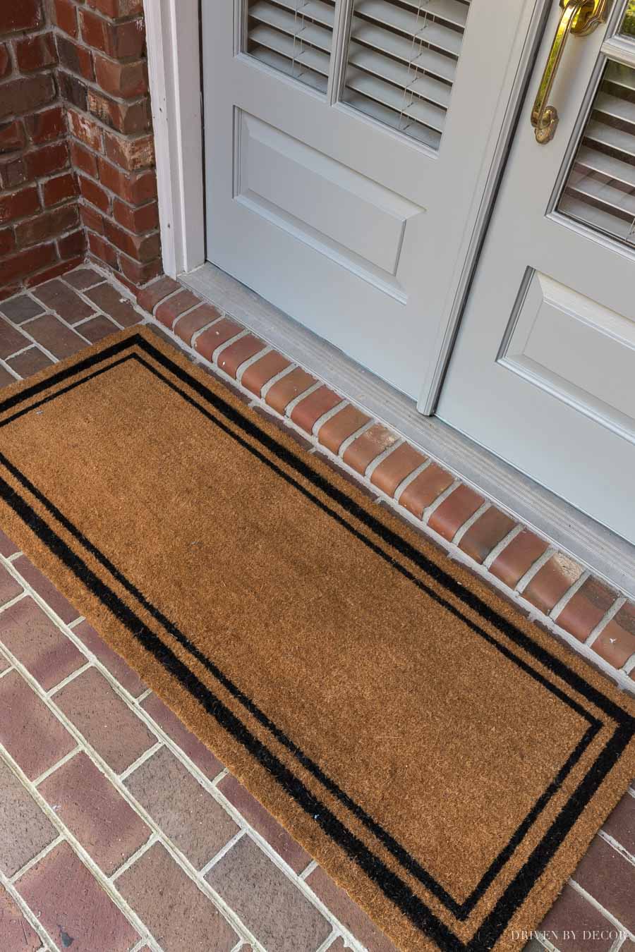 Love this long doormat that's perfect for double front doors!