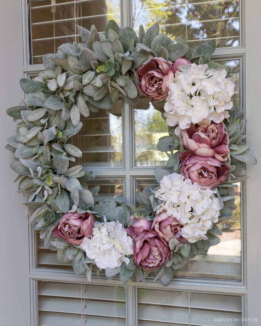Gorgeous spring wreath with peonies and hydrangeas!