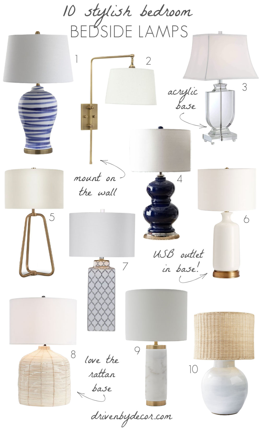 Love all of these bedroom lights - such stylish bedside lamps!