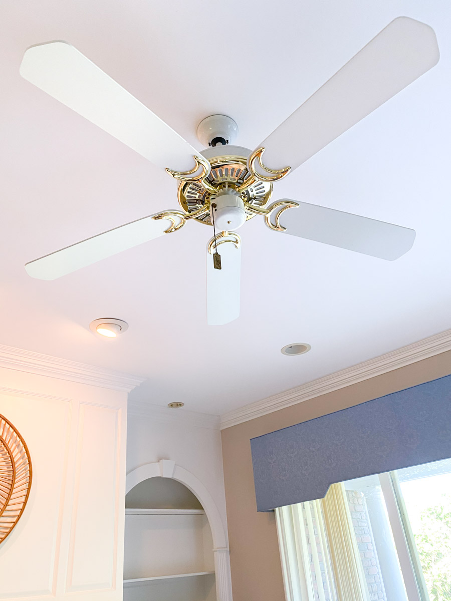 Our brass ceiling fan before we painted it