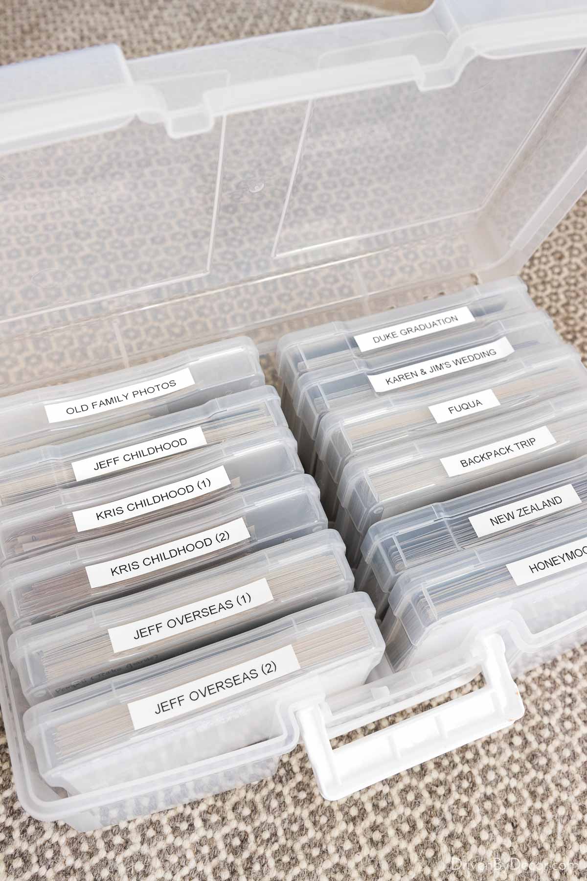 Labeled photo storage cases