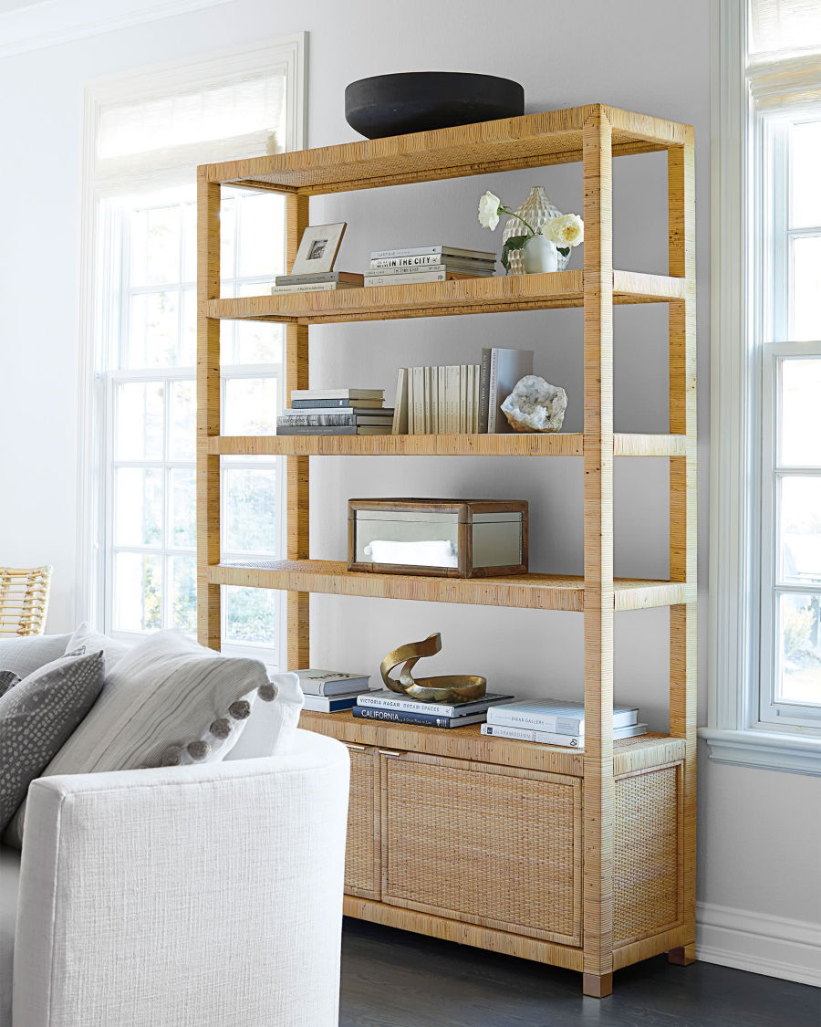 This rattan bookcase would be stunning on a bare living room wall!