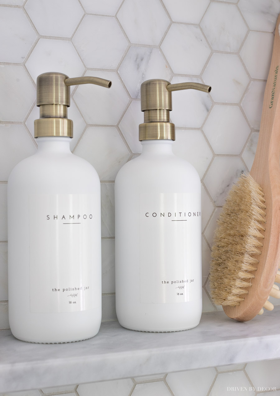 Love these pretty pump bottles for shampoo and conditioner!