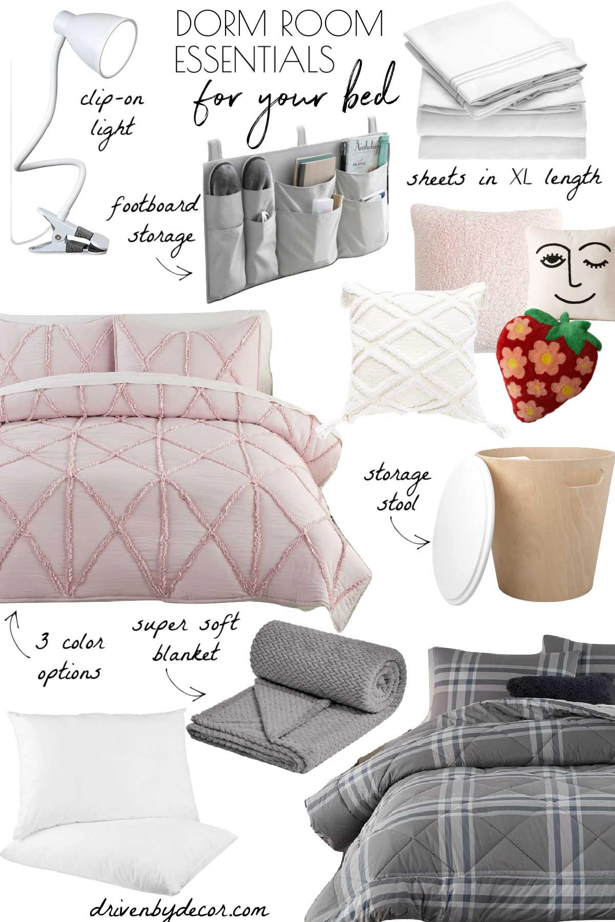 Dorm room essentials for your bed