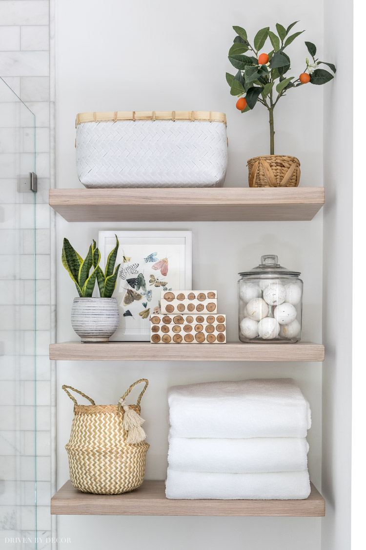 The Floating Wood Shelves in Our Bathroom & Kitchen - Driven by Decor