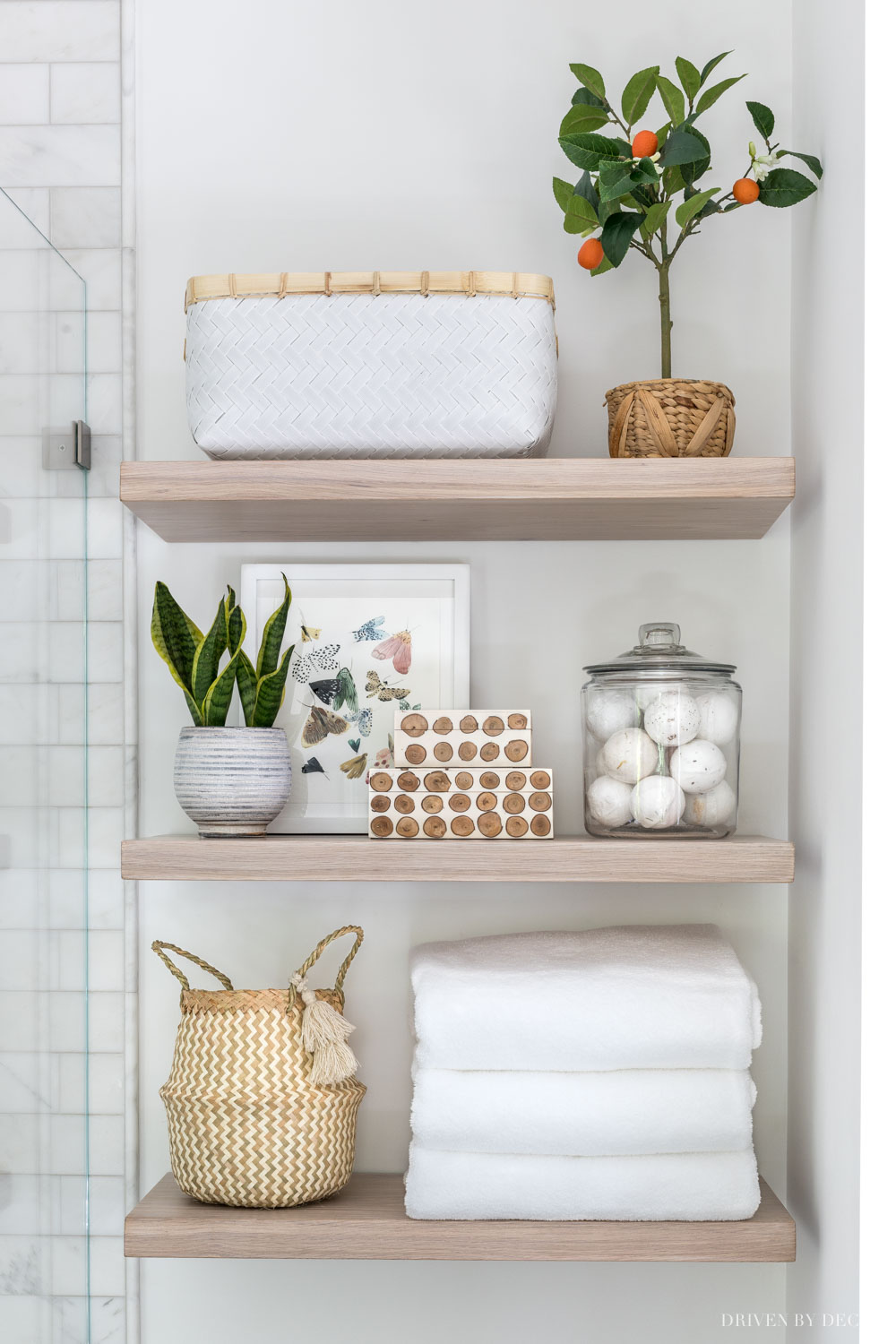 LOVE our new floating wood shelves - we chose the pickled white finish