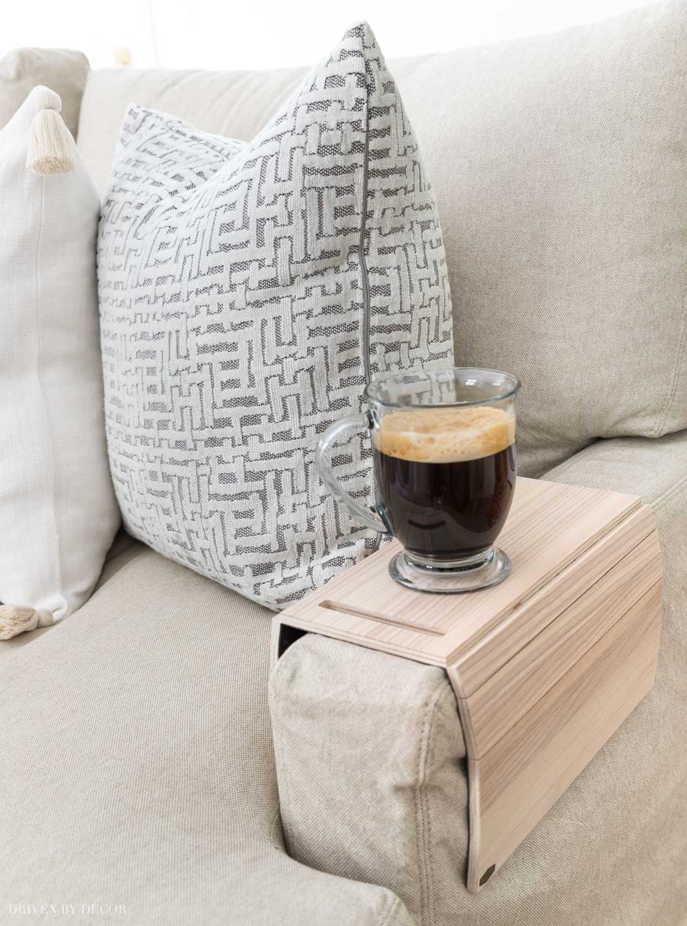 So smart! Converts your couch arm into a table to rest a drink! Great gift! Found on Etsy!