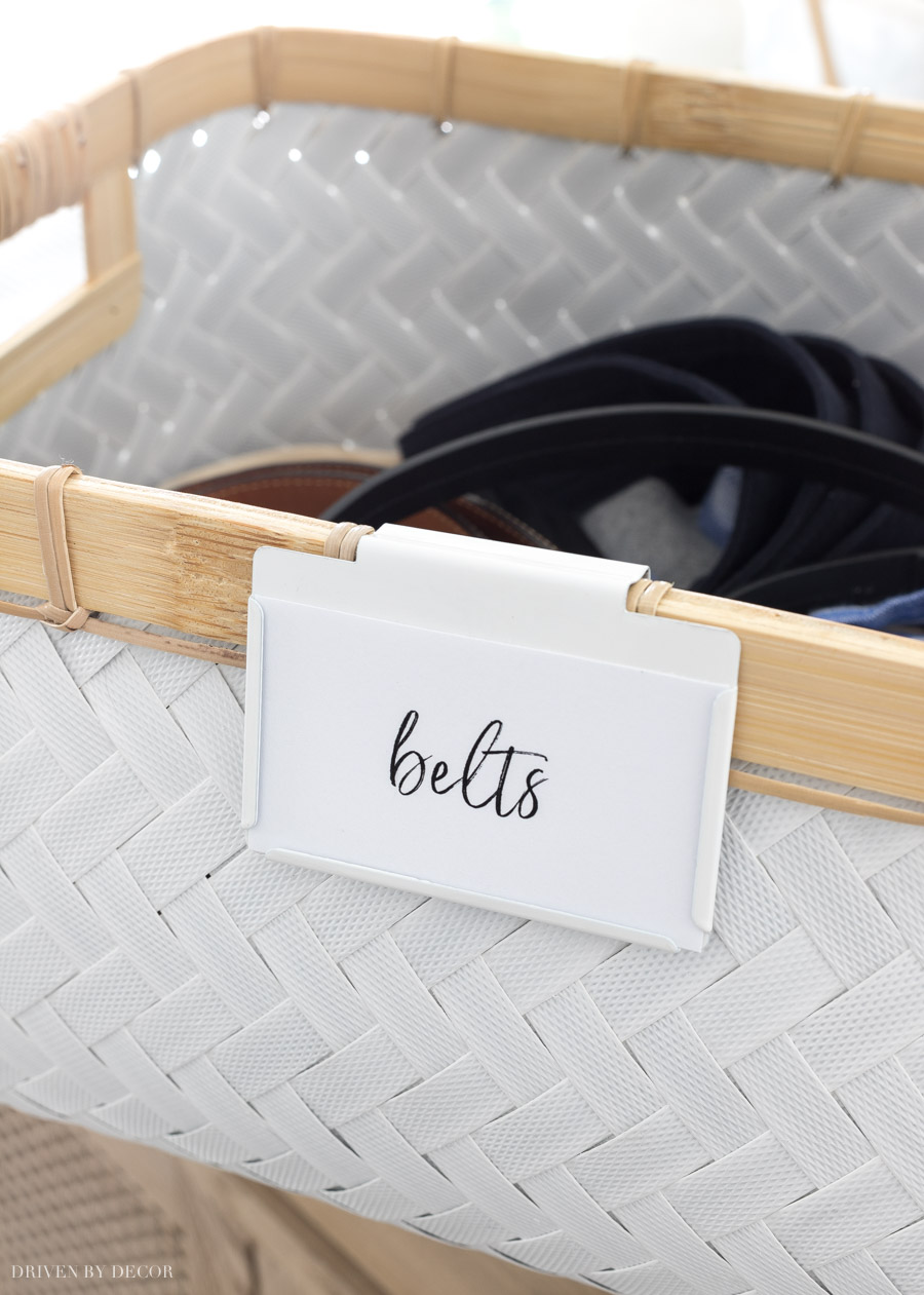 Love these storage bins and labels! Perfect for a closet!