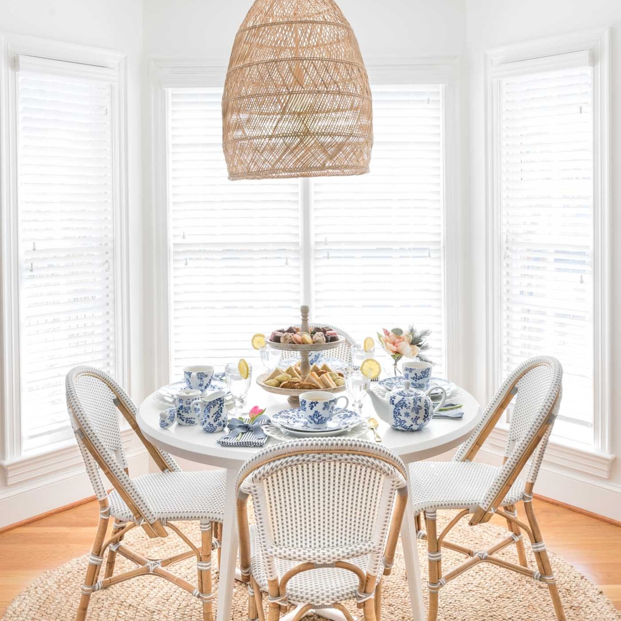So pretty! White paint color is Benjamin Moore Chantilly Lace