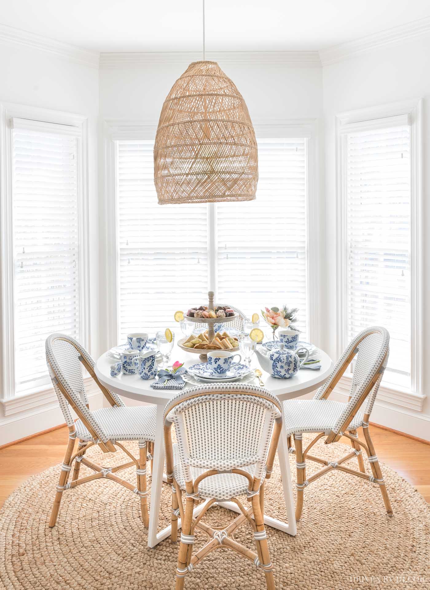 So pretty! White paint color is Benjamin Moore Chantilly Lace