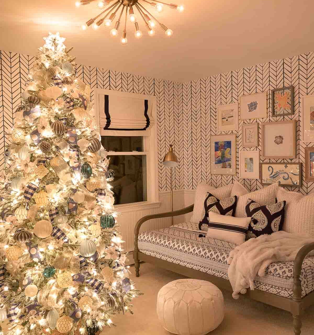 Our Christmas tree lights at night!