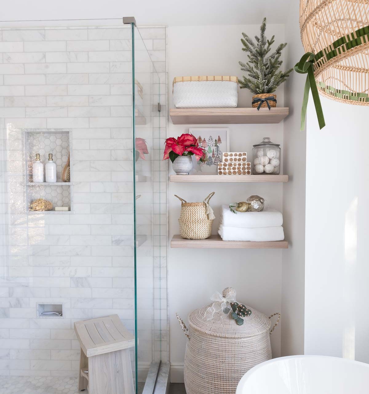 Gorgeous floating shelves! Love this idea for a master bathroom remodel!