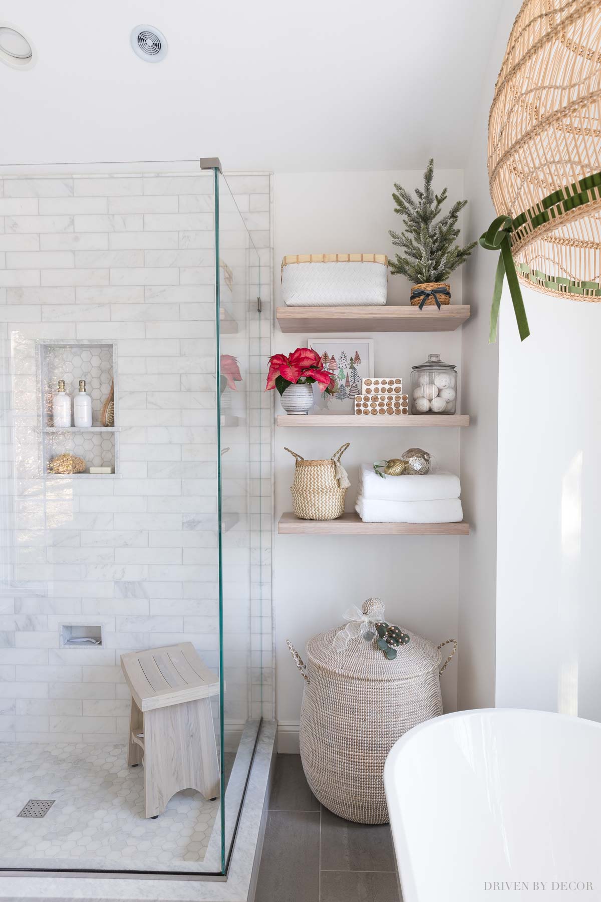 Gorgeous floating shelves! Love this idea for a master bathroom remodel!