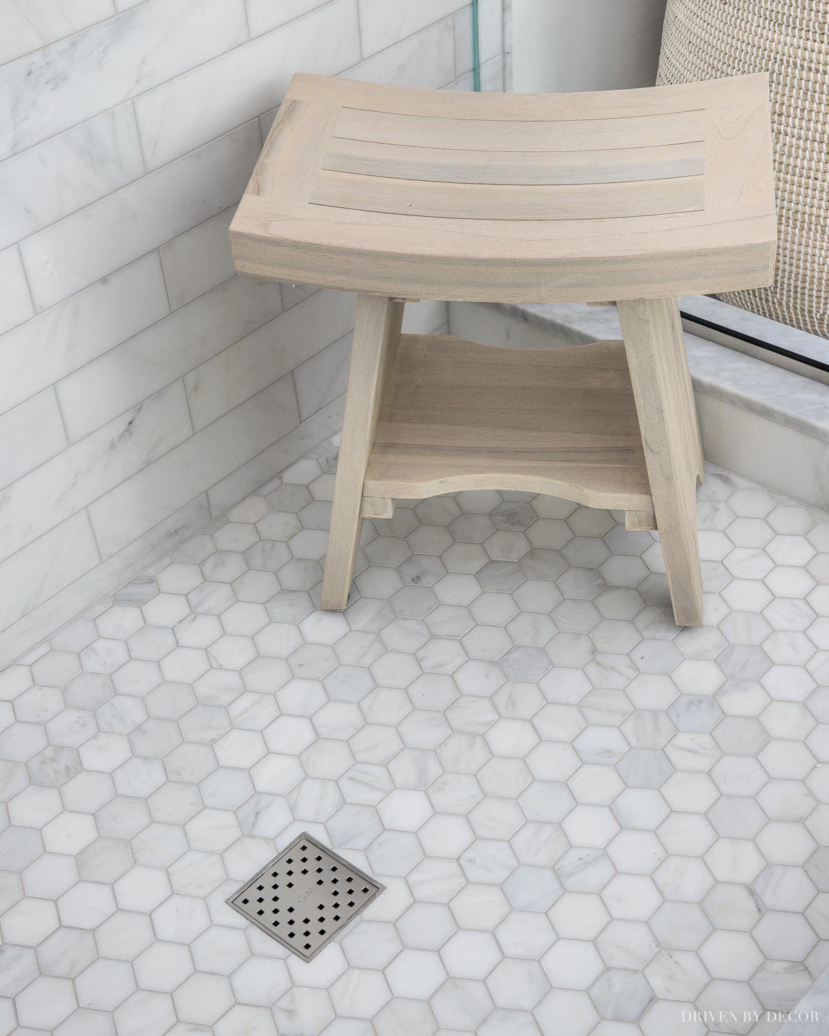 Love the idea of a freestanding shower bench instead of a more expensive built-in one for a master bathroom remodel!