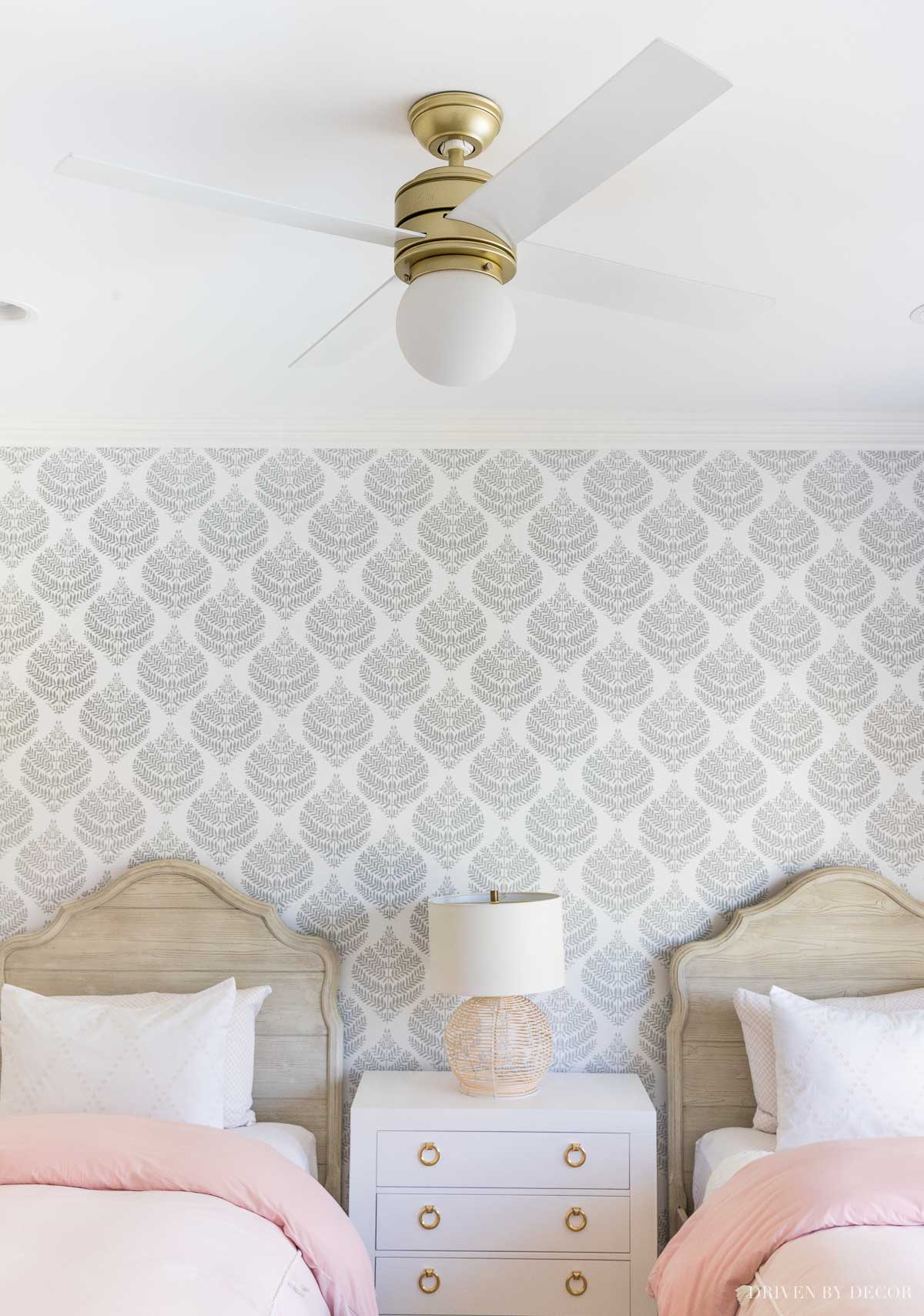 Love this stylish ceiling fan I added to my girls' bedroom