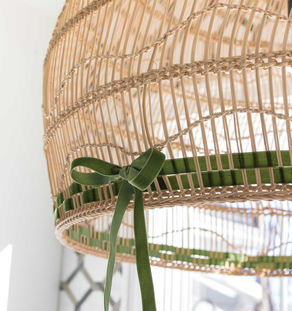 Love this woven pendant above the bathtub in her master bathroom!
