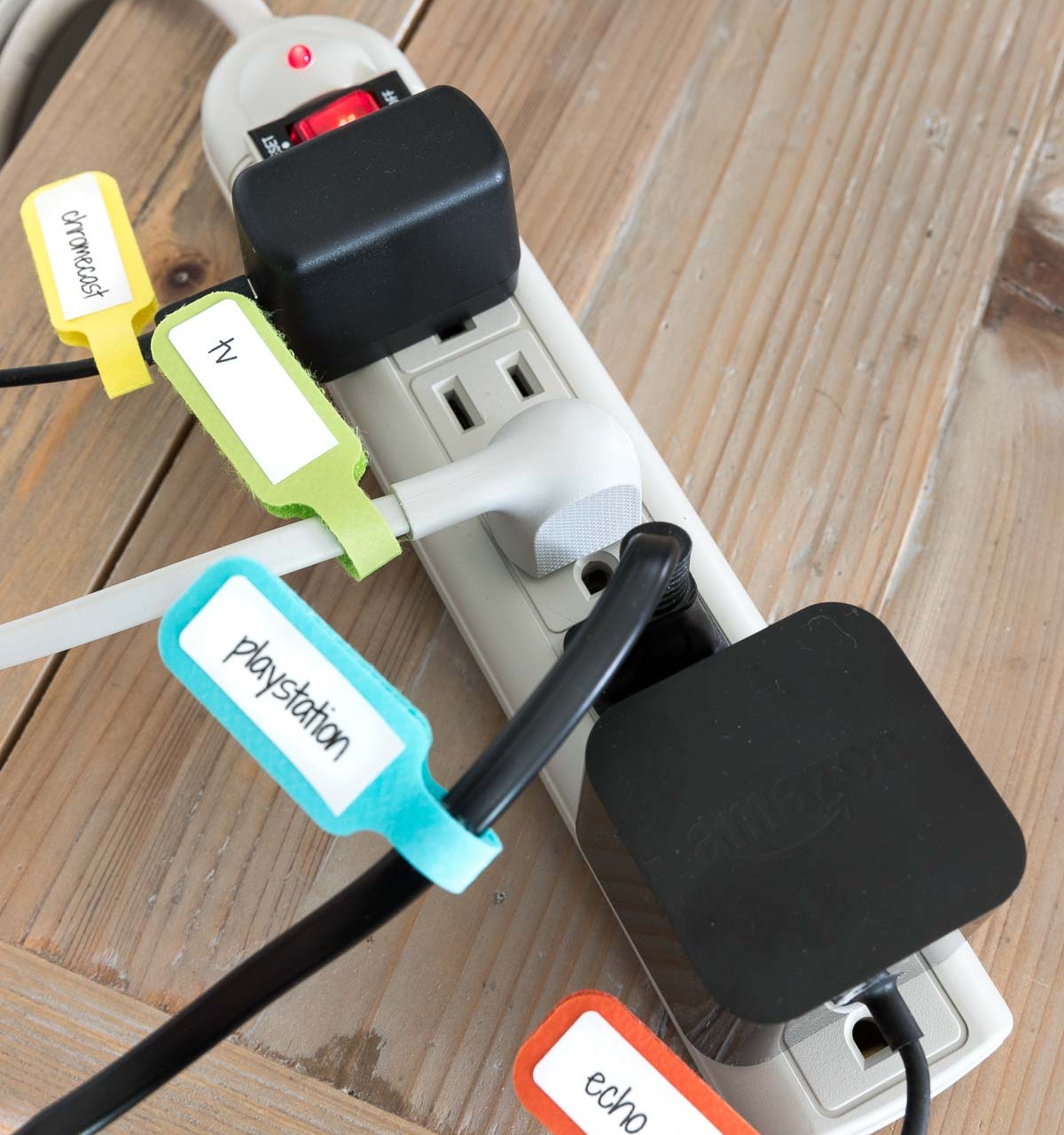 Love these velcro cord labels for easily knowing which cord goes where!