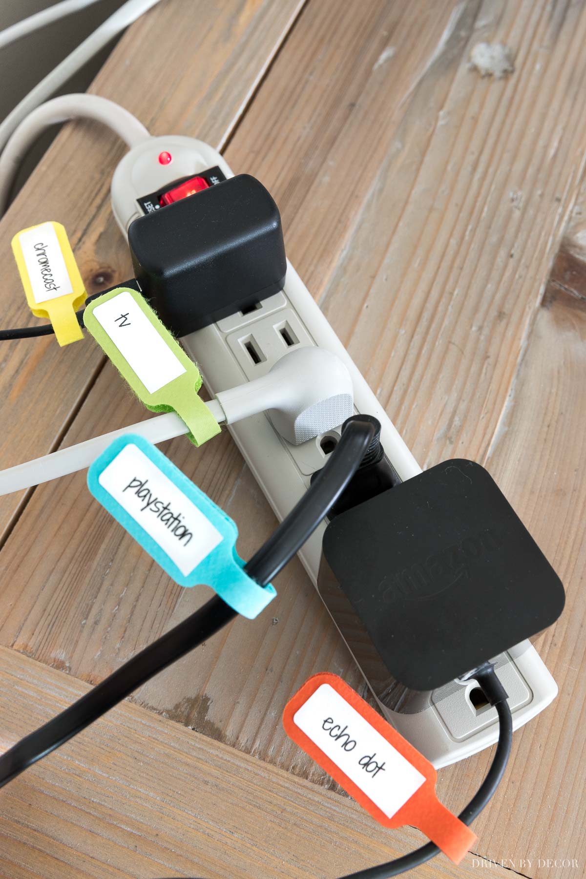 Love these velcro cord labels for easily knowing which cord goes where!