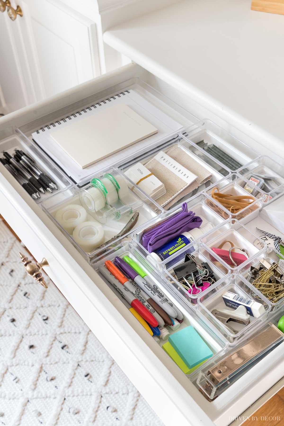 This set of drawer dividers works so well for keeping desk drawers organized - one of the helpful desk organization ideas in this post!