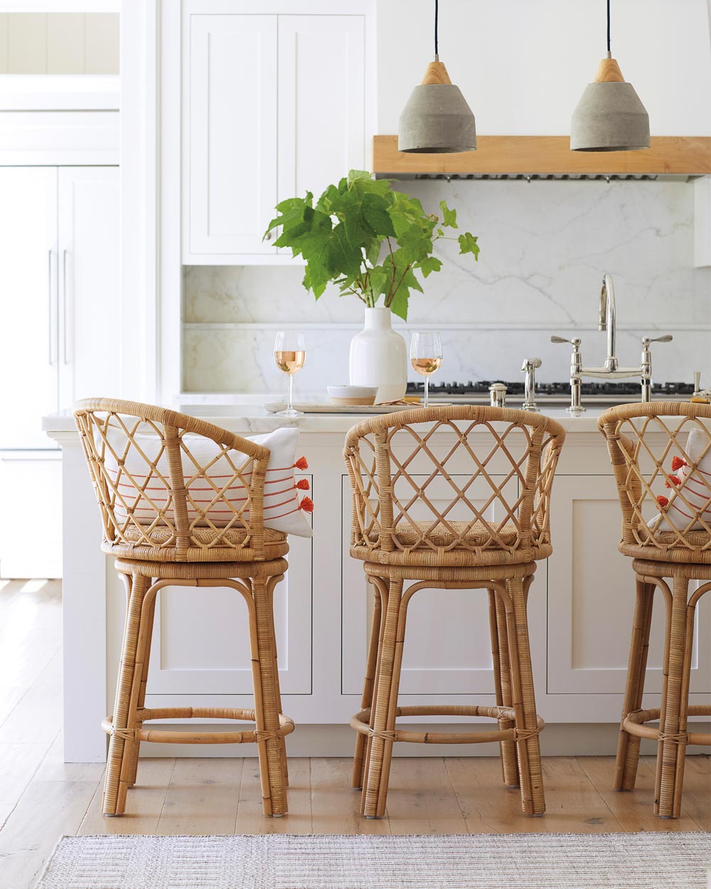 Gorgeous natural rattan swivel counter stools - love how gorgeous they look from all angles!