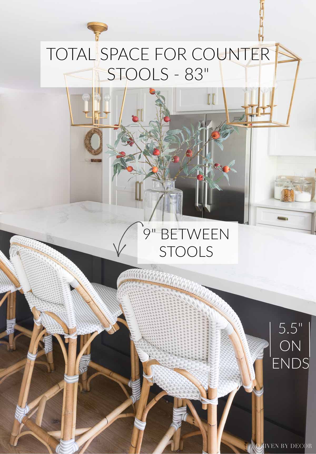 Helpful info on how much space to allow between your counter stools!