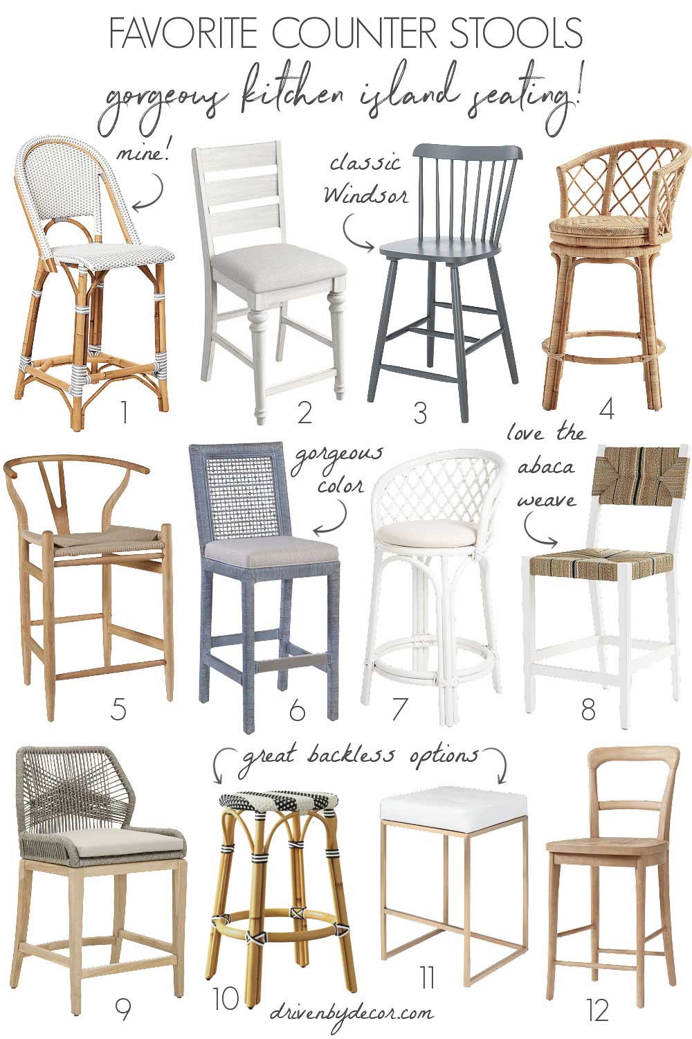 My favorite counter stools that would all make gorgeous additions to your kitchen island!